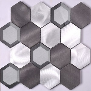 Aluminium Metalblanding Glas Hexagon Mosaic Tile til køkkenvægsbacksplash