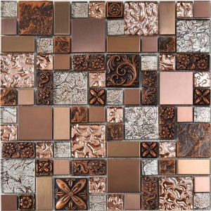 HXL09 Firkantet kobberguld rustfrit stål Mosaikfliser Glasfliser til badeværelse og køkken