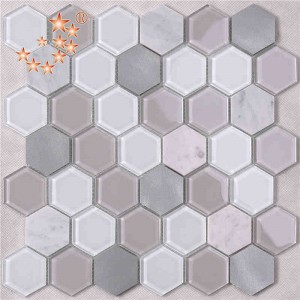 Seneste design Indretning af køkken og badeværelse Waterjet Hexagon Metalglas Blandet marmorgulv Mosaikfliser