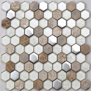 Glitter sølvbelægning farvet hexagon keramisk vægflise køkken backsplash glasmosaik