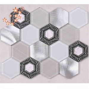 Børstet legering Premium fliser Hexagon dekorativt hvid glas dekoration vægmosaik Restaurant