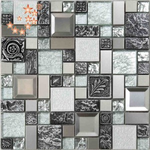 Nyt produkt Foiling Glas Blandet rustfrit stål Harpiks backsplash fliser laves Skulptur Mosaic backsplash fliser Indien