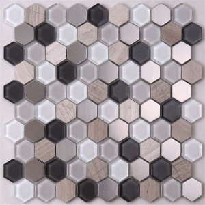 Hot Sale blandet marmor metal hexagon glasmosaikfliser til indvendig udsmykning