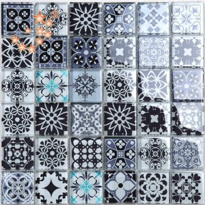 Engros firkantet blå marokkansk krystalglas Mosaikfliser krystal porcelæn fliser til Hotel Club dekoration vægge