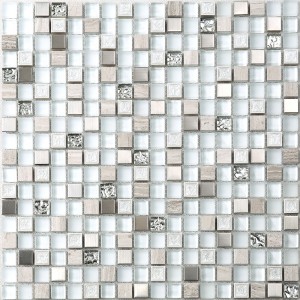 Superhvidt glas blandet sten Subway Mosaic fliser til badeværelse væg