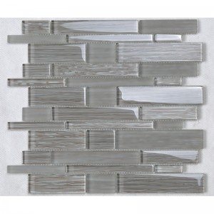 Crystal Glass Random Mixed Strip Mosaic Back Splash Flise Grå