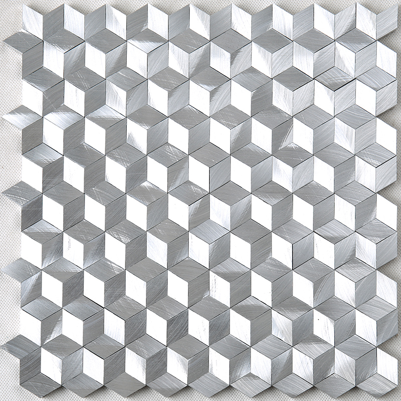 3D-effekt diamantform sølvhvid aluminium hexagon mosaikfliser til dekoration væg