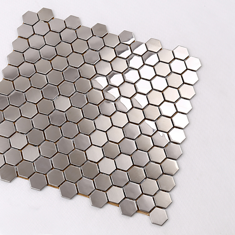Premium højkvalitets hexagon rustfrit stål metalmosaik køkken sprøjt tilbage flise