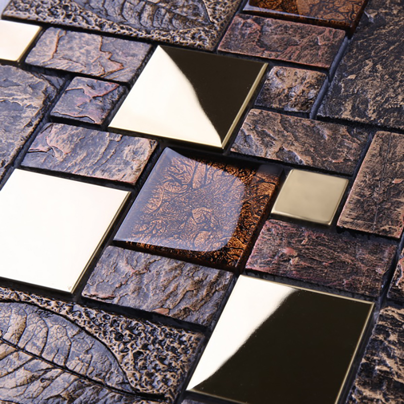 Luksus badeværelse design glitter krystalglas blandet gyldent metal mosaikfliser til vægdekoration