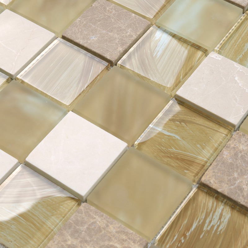 YMS20 Køkkenvæg Dekorativt Mattglas Blandet marmorsten Mosaikflise guld